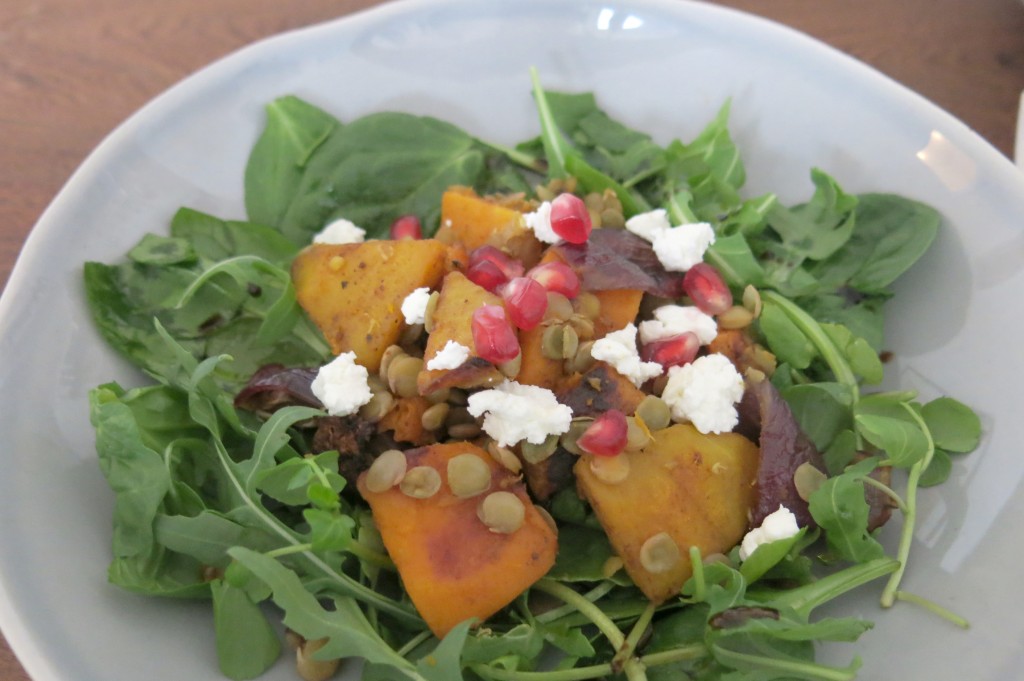 Spiced Squash Salad with Goats Curd & Pomegranate recipe