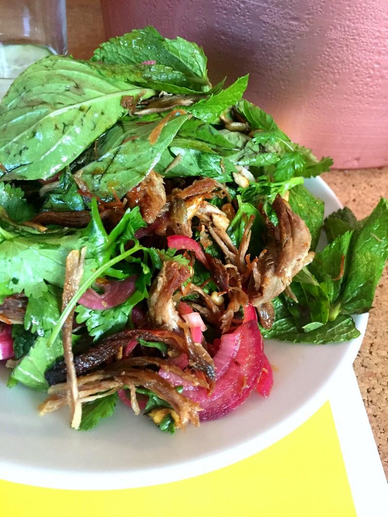 The incredible crispy duck salad at Ling Ling's supper club in London.