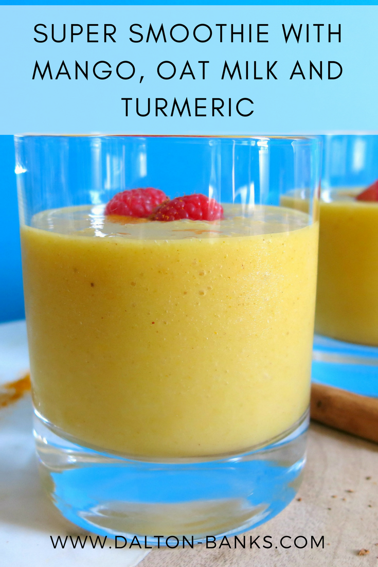 A quick and easy Mango, Oat Milk and Turmeric smoothie recipe.
