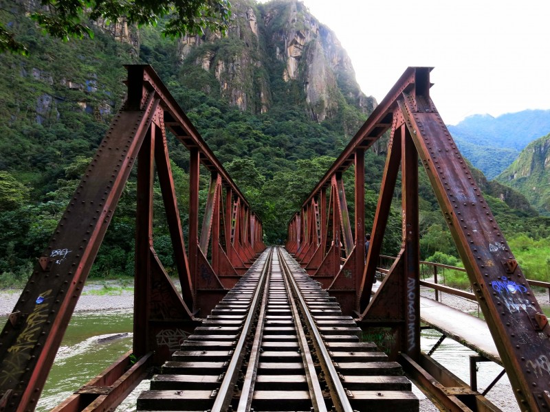 Walking down the railway track to the base of Machu Picchu, Peru. Part of our 4 day Salkantay trek!