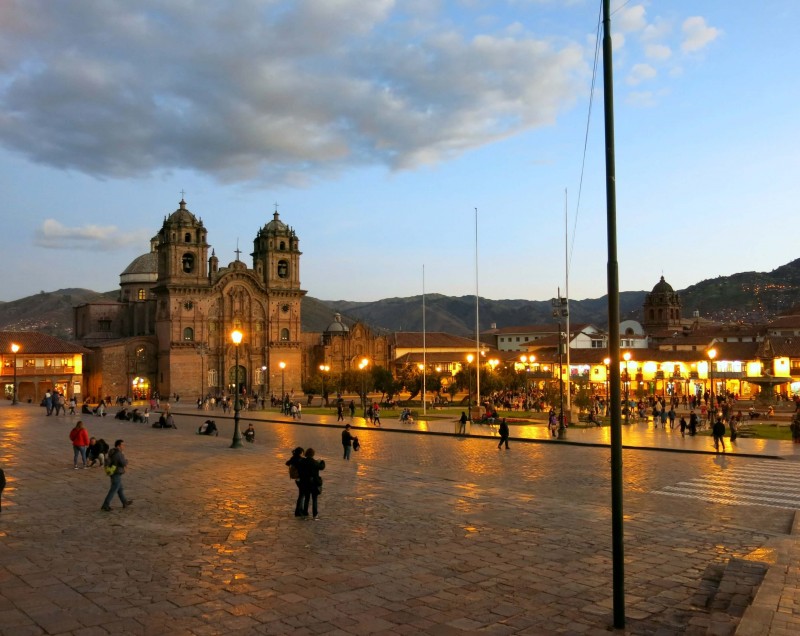 The main square in Cusco at Night. We loved this beautiful city in Peru!