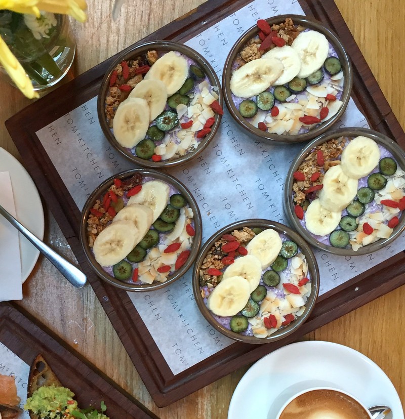 The acai bowls available at Tom's Kitchen, Chelsea, London.