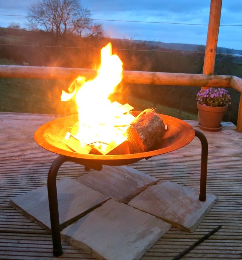 The fire pit at our eco pod in the Peak District.