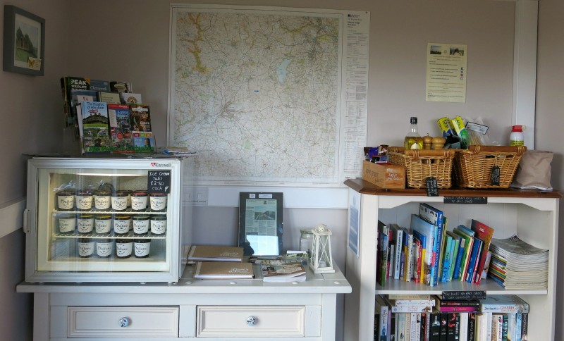 The info room at our eco pod on a working farm in the Peak District.
