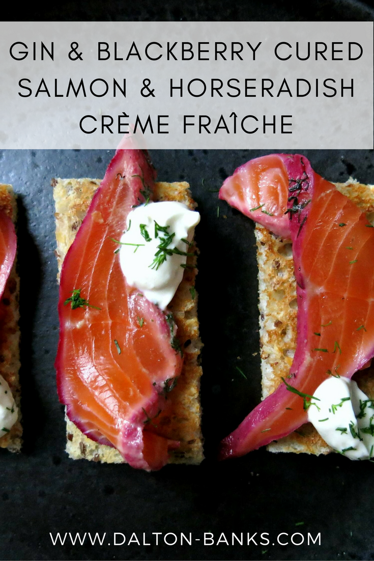 An easy to follow recipe for gin and blackberry cured salmon with horseradish crème fraîche.