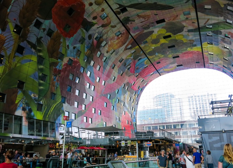 The Markthal in Rotterdam is a massive market hall with food stalls, restaurants and a supermarket. It also has apartments that have windows down into the market.There is a great range of food on offer.