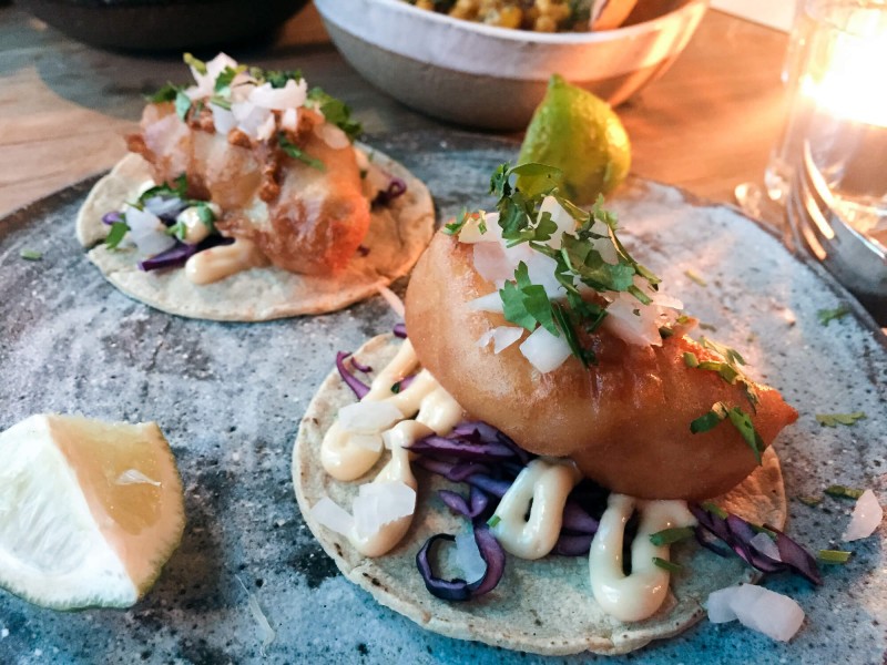 The baja fish tacos from Breddos Tacos in Soho were so light and fluffy. We loved our whole meal here! Great tacos in London!