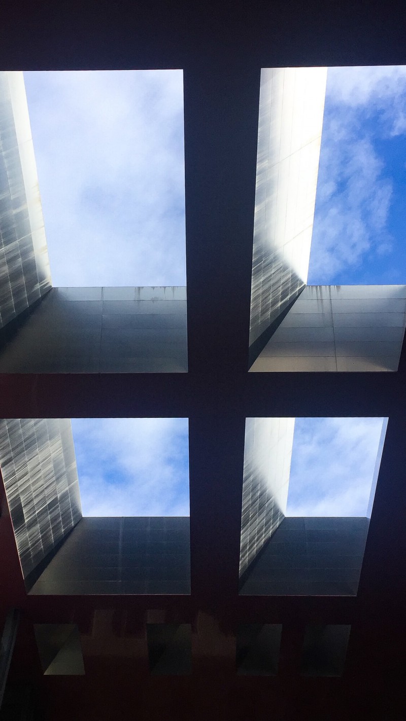 Looking up to the roof at the Museo Nacional Centro de Arte Reina Sofía in Madrid. This is an incredible art gallery. Three day guide to Madrid with all the best things to do and where to eat.