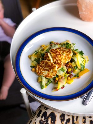 Raw courgette salad recipe with beans, lemon and herbs. Perfect quick lunch for mums.